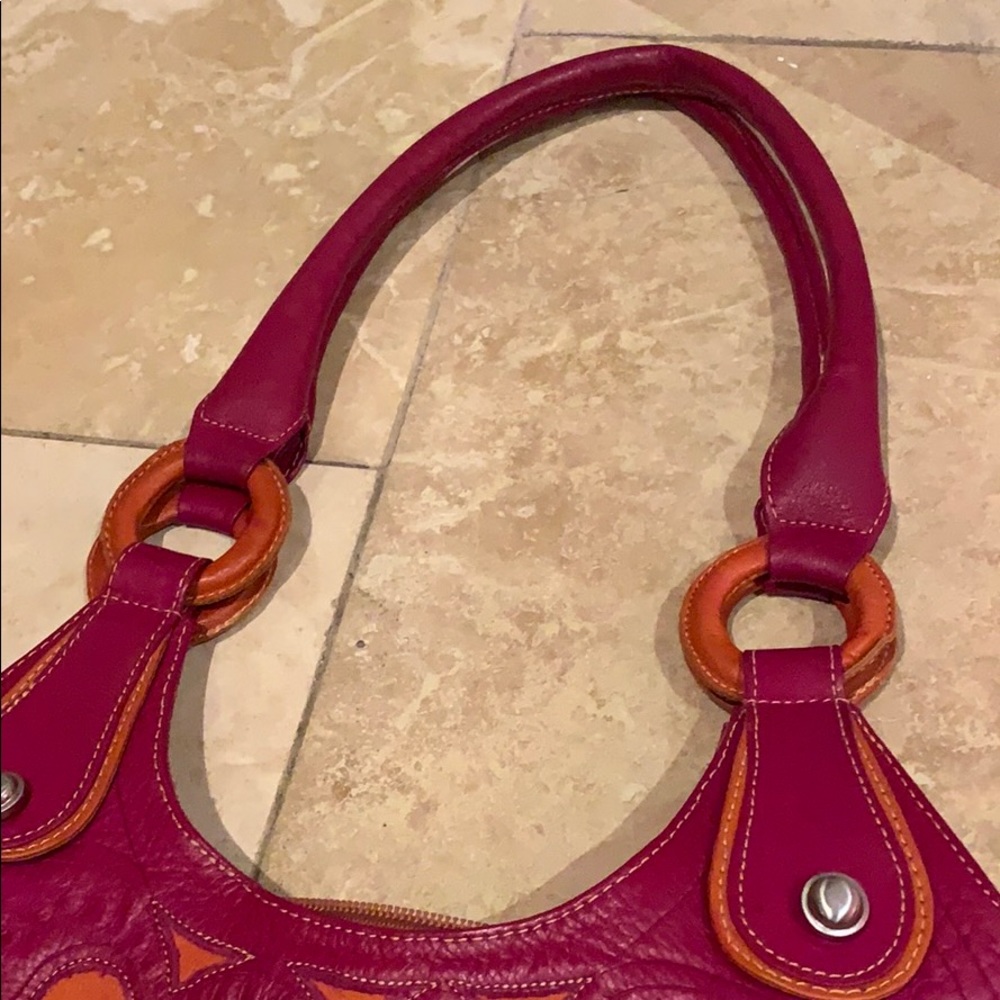 Pink and orange tooled leather bag - Picture 5 of 5